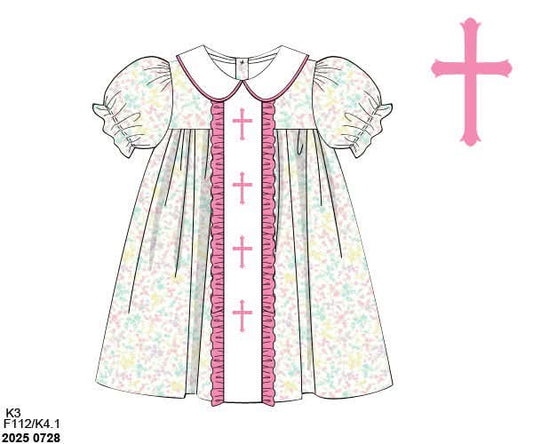 Special Pricing 2.0: Pink & Blue Crosses- Girls Woven Dress