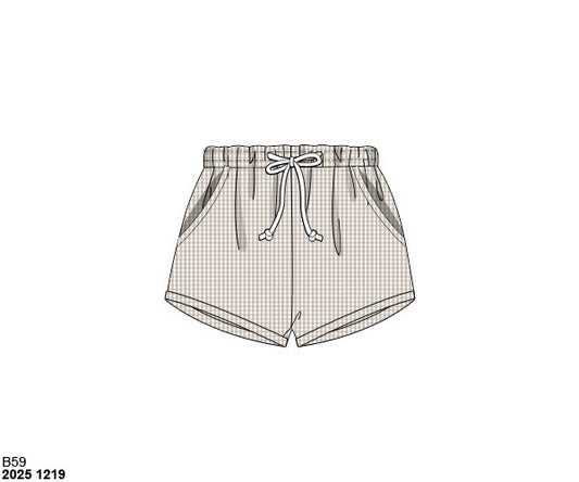 Pre Order 140: Boys Mix & Match- Tan Gingham Woven Shorties