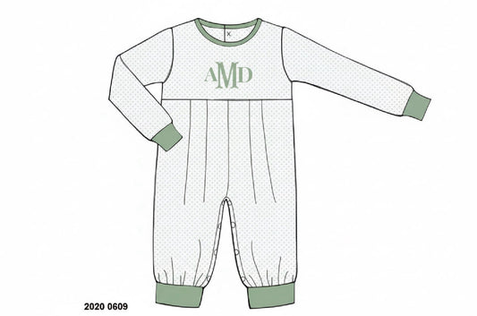 RTS: Bitty Dot Basics-Boys Feldspar Romper "AMD"