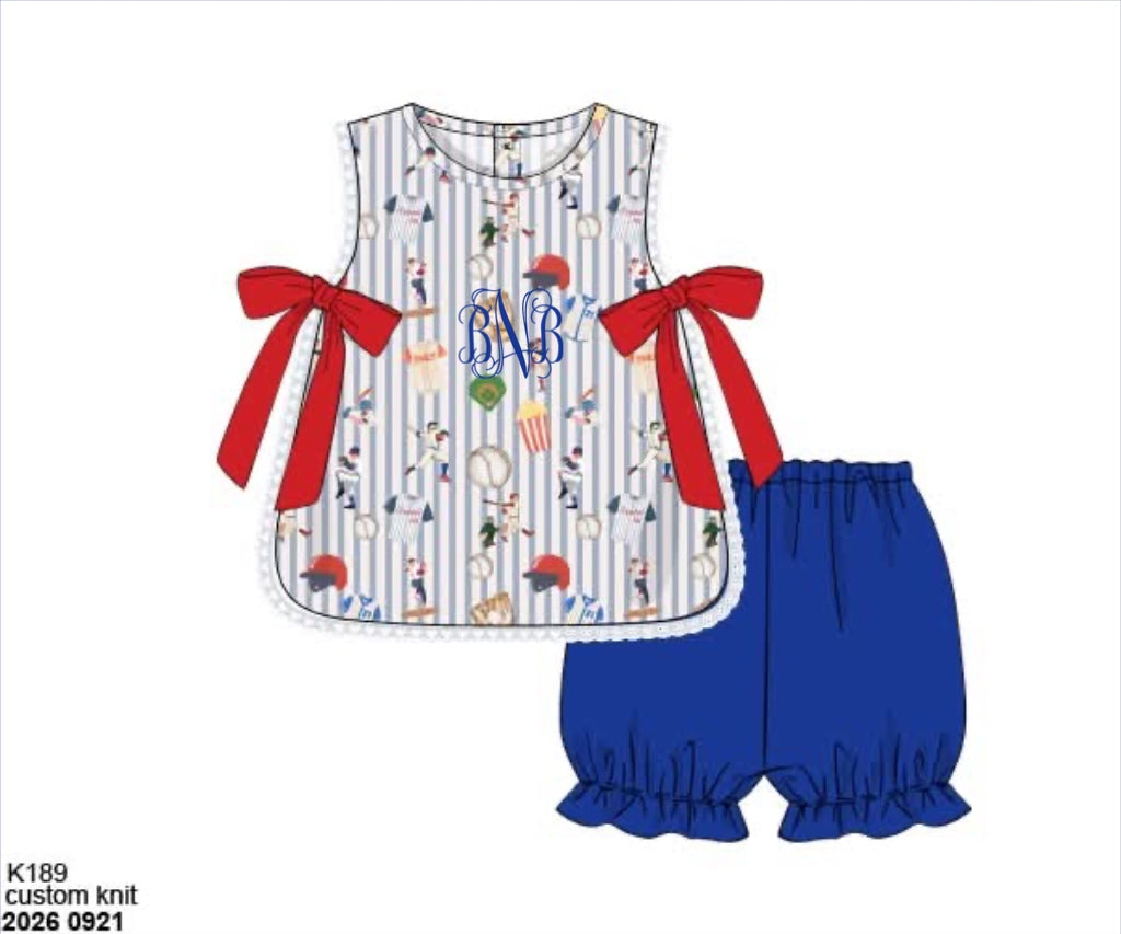 Pre Order 150:  Joshua's Big League- Girls Knit Bubble Short Set