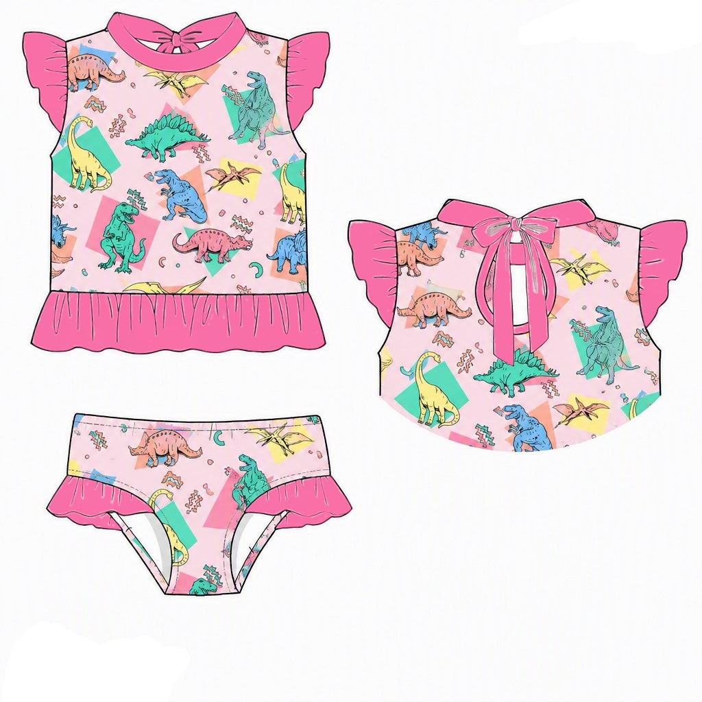 Pre Order 148: Retro Dinosaurs- Girls 2pc Rashguard Swim