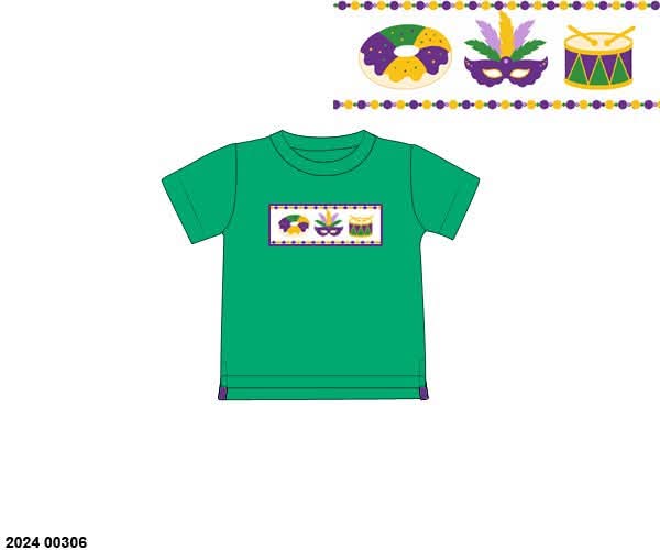 Pre Order 146: Mardi Party- Boys Smocked Trio Shirt