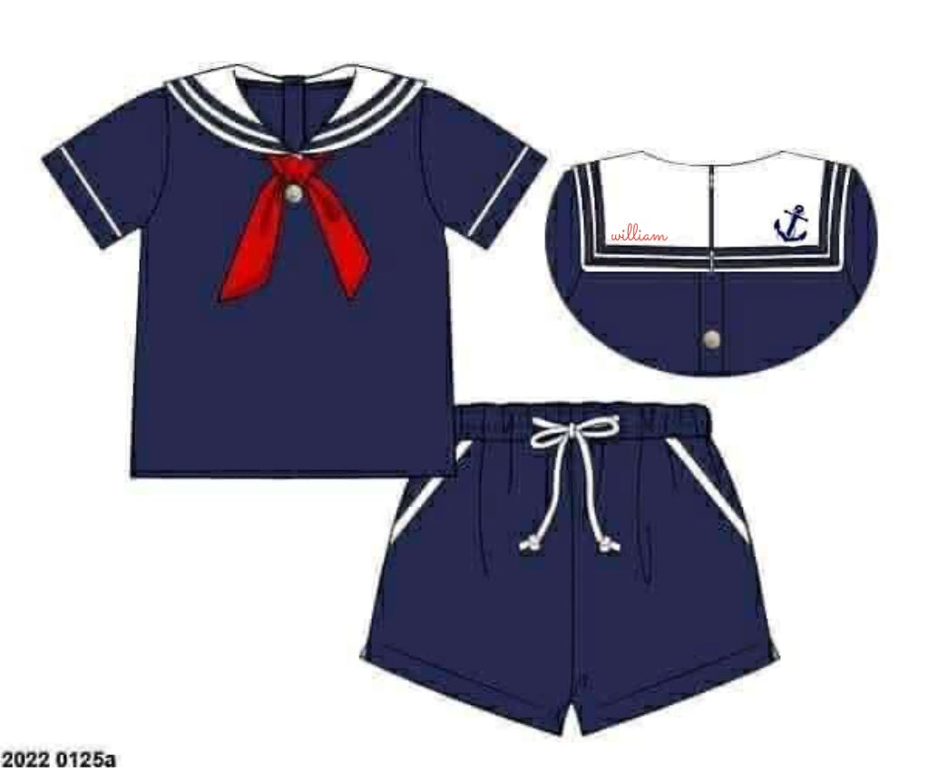 Pre Order 136: Sailors at Sea- Boys Knit Shortie Set