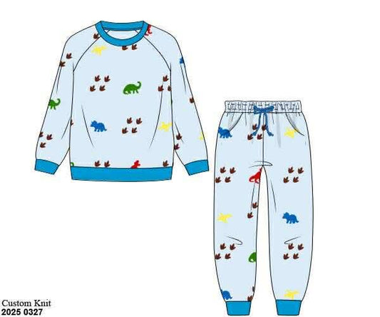 RTS: Knit Jogger- Boys Embroidered Dinosaur Jogger Set