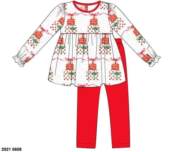 *CHRISTMAS RTS: Watercolor Presents- Girls Knit Legging Set