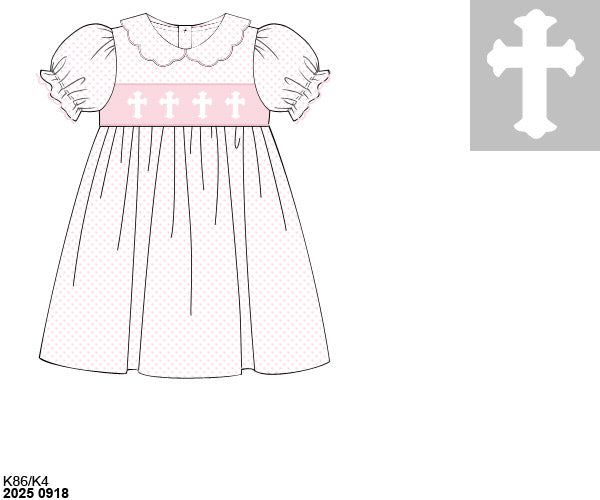 Pre Order 148: Bitty Dot Crosses- Girls Knit Dress