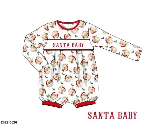 *CHRISTMAS RTS: Vintage Santa Name Smocks- Boys Knit Bubble Romper