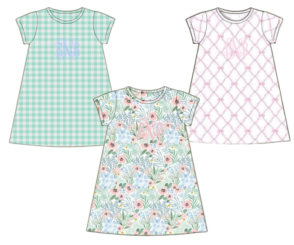 Special Pricing Presale: 3pc Knit Pack- Mom/Mini Palmetto Floral, Mint Gingham, Ella Beau Dresses