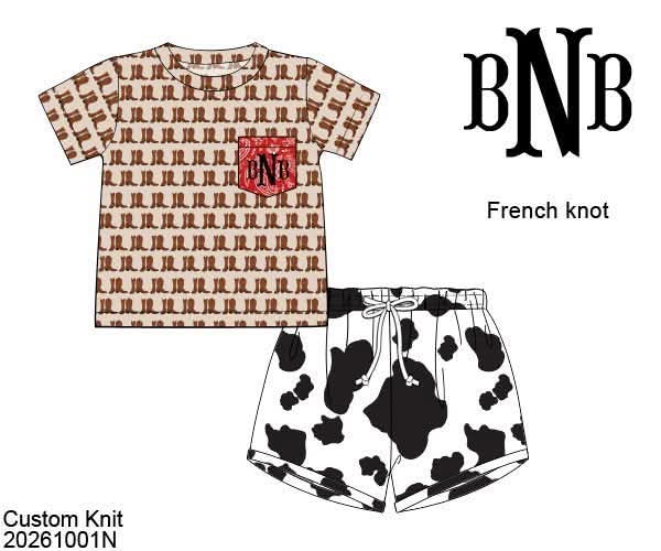 Pre Order 152: Boys Only- Cowboy Pocket Knit Shortie Set