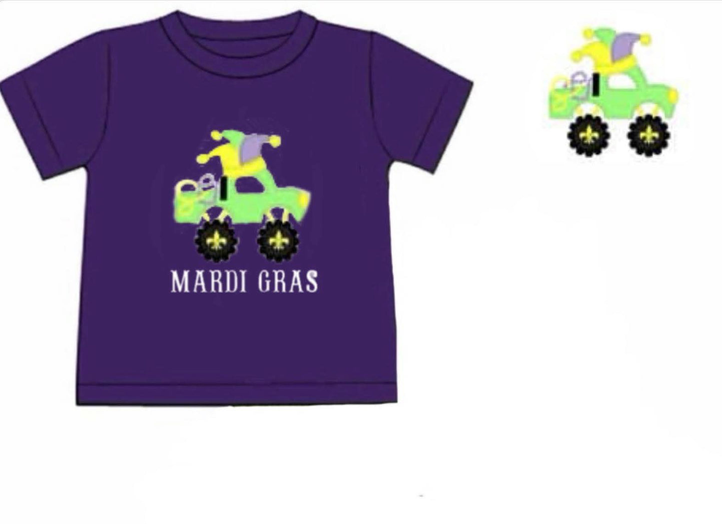 Pre Order 146: Mardi Party- Boys Monster Truck Appliqué Knit Shirt