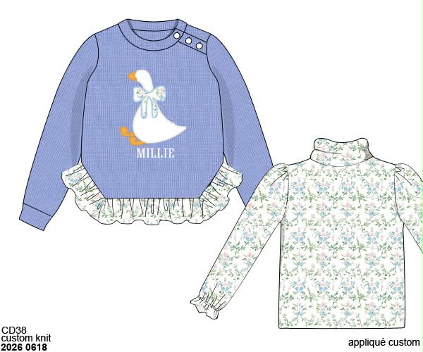 Pre Order 146: Sweaters- Girls Appliqué Goose 2pc Sweater