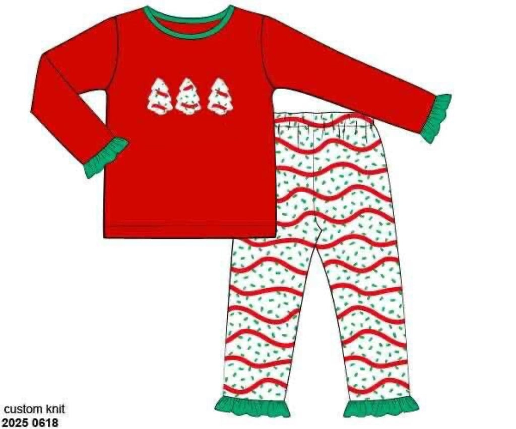RTS: Christmas Tree Snacks- Girls Knit 2pc Lounge Set