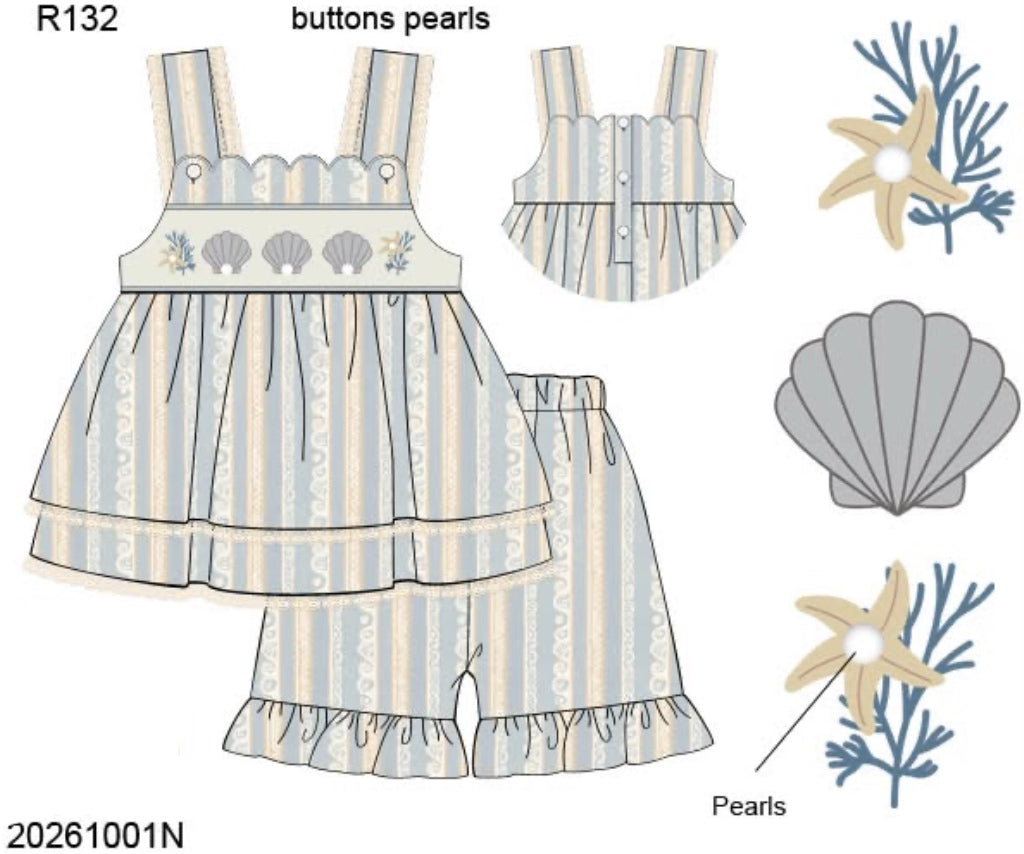 Pre Order 151: McKinney's Shells- Girls Smocked Woven Short Set