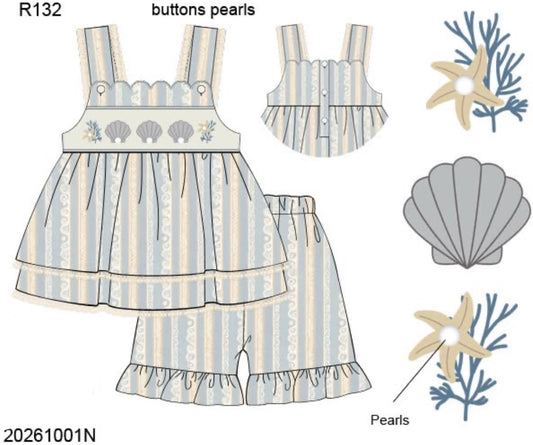 Pre Order 151: McKinney's Shells- Girls Smocked Woven Short Set