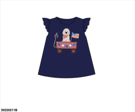 RTS: Patriotic Shirt Only- Girls Puppy & Wagon Shirt (No Monogram)
