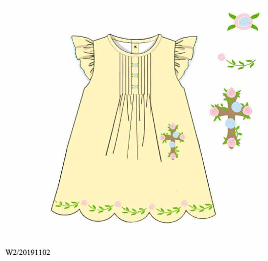 RTS: Because He Lives- Girls Woven Embroidered Dress