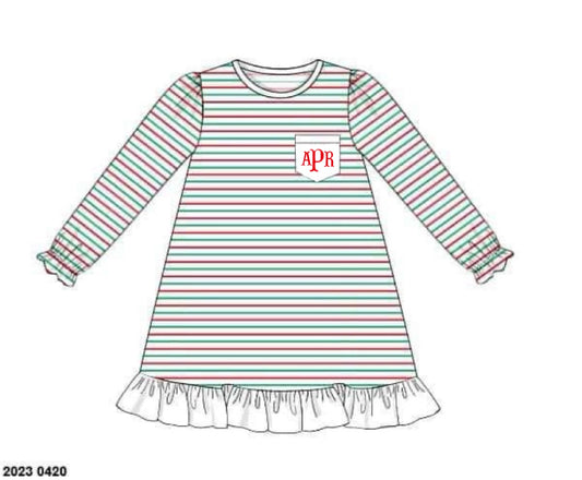 RTS: Tinsel Stripes- Girls Knit Pocket Gown “APR”