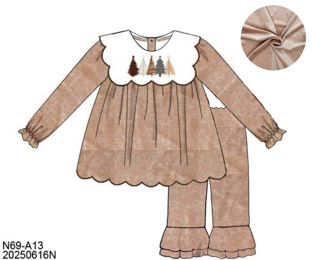 RTS: Velvet Trees- Girls Embroidered Pant Set