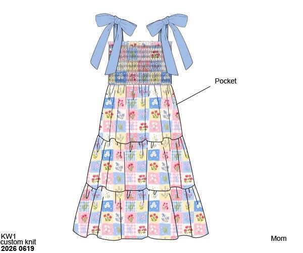 Pre Order 147: Girly Patchwork- Mom/Mini Knit Midi Length Dress