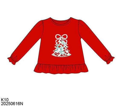 RTS: Christmas Shirt Only- Girls Floral Tree Shirt