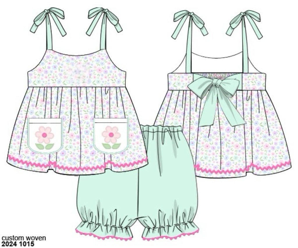 RTS: Blakley Blooms & Collin Stripes- Girls Knit Bubble Short Set
