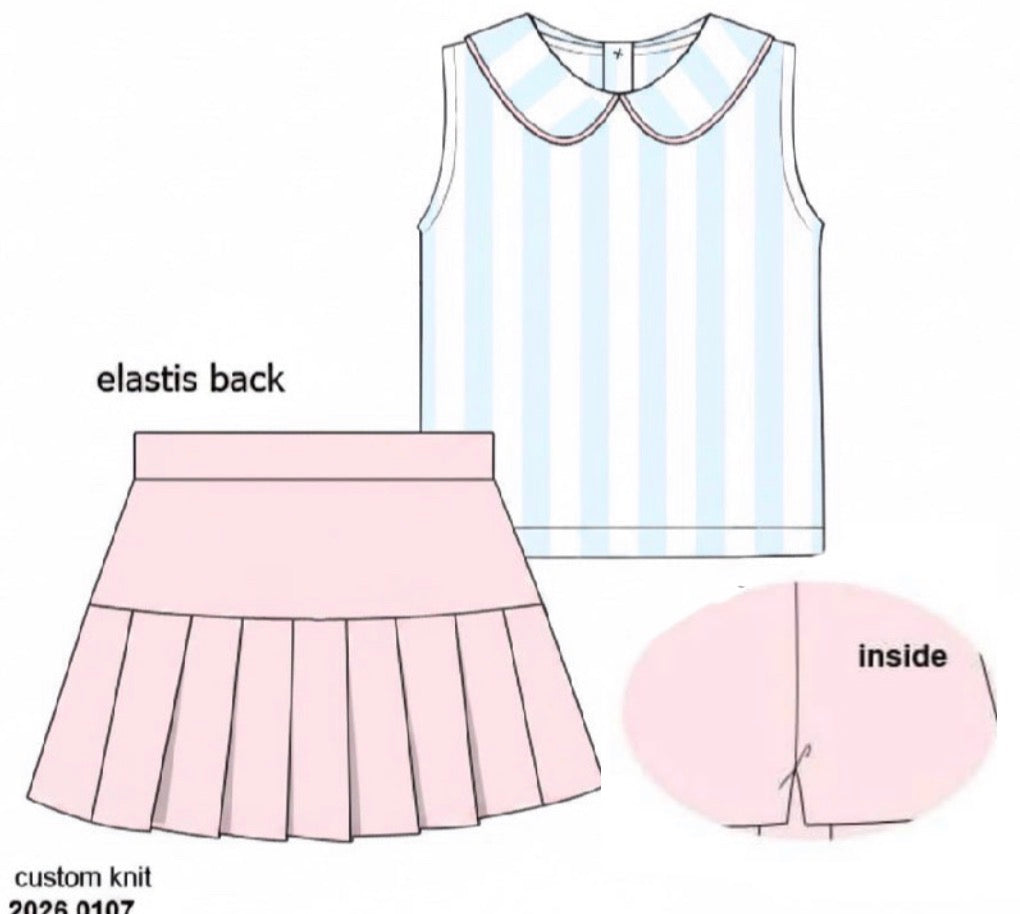 RTS: Pastel Stripe- Girls Knit Skort Set
