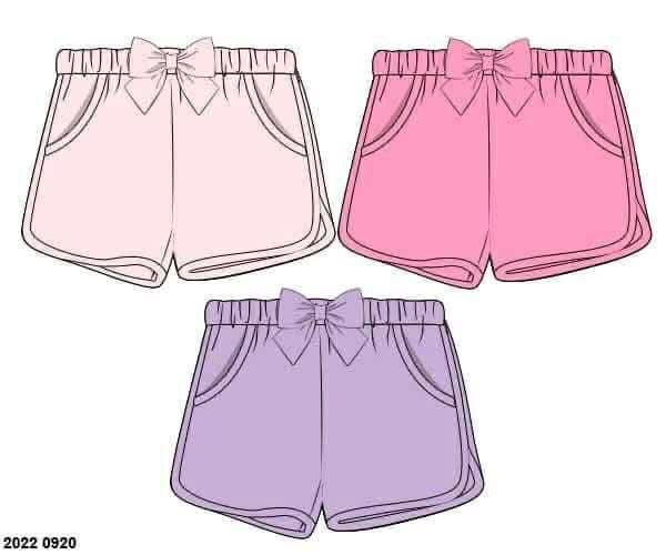 Pre Order 136: 3pc Bottom Packs- Girls Light Pink, Dark Pink, & Lavender Shortie Shorts