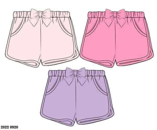 Pre Order 136: 3pc Bottom Packs- Girls Light Pink, Dark Pink, & Lavender Shortie Shorts