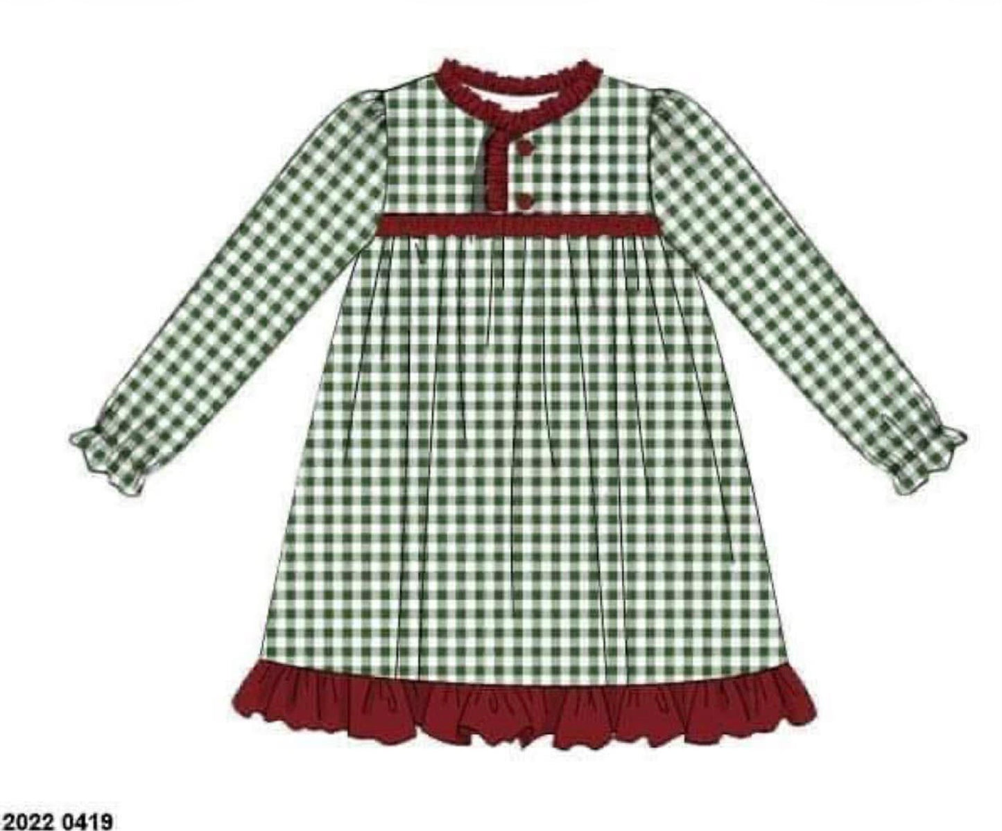 *CHRISTMAS RTS: Green Gingham & Garnet- Girls Knit Gown