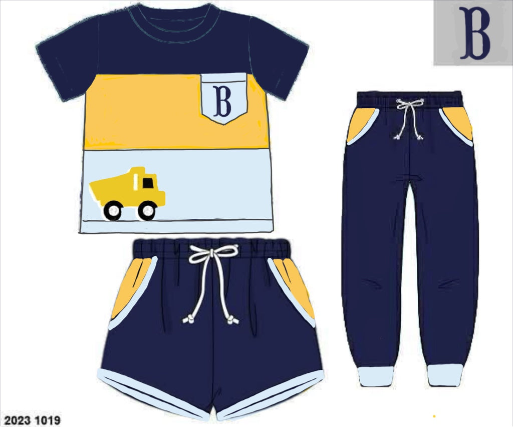 Pre Order 147: Appliqué 3pc Sets- Boys Dump Truck Set