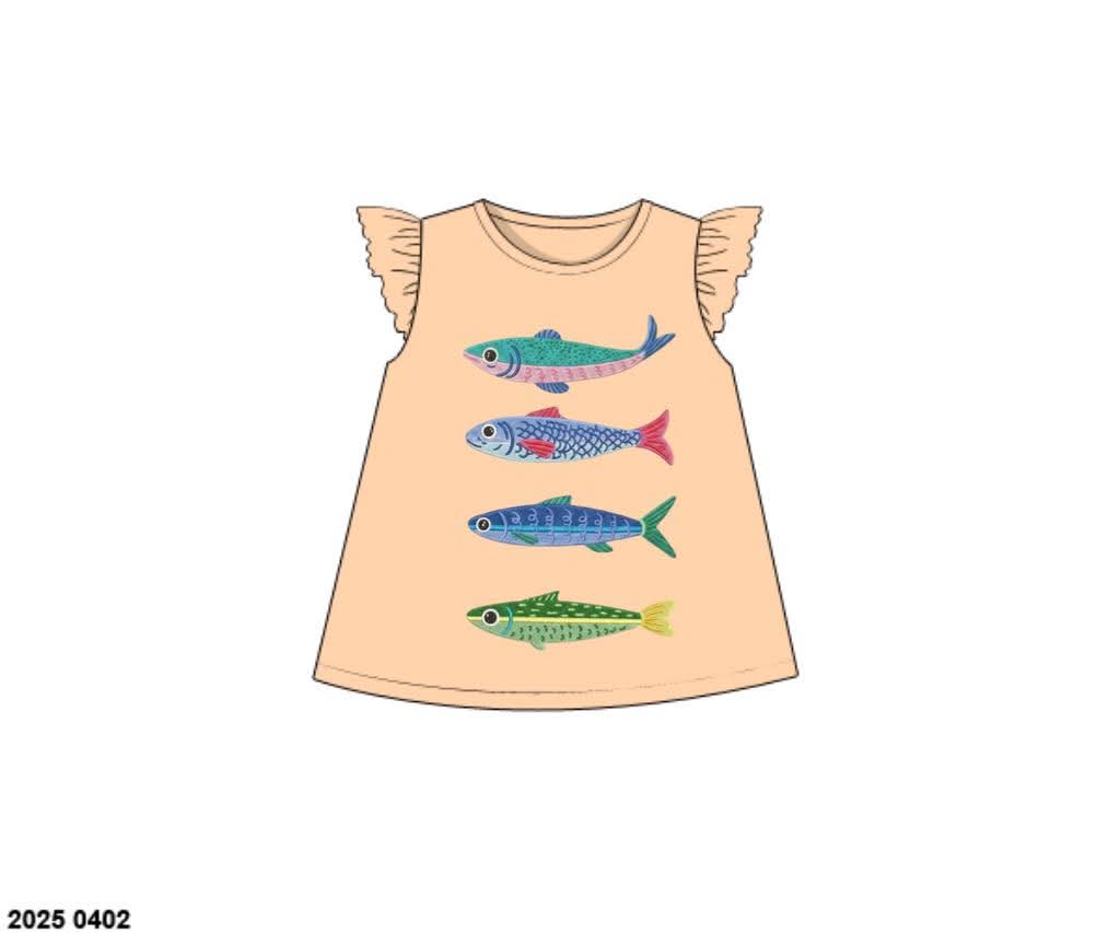 Pre Order 146: Critters- Girls Colorful Fish Embroidered Knit Shirt