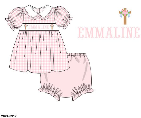 Pre Order 148: Cross Name Smocks- Girls Knit Bloomer Set