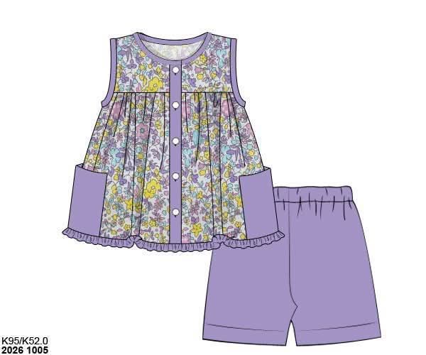 Pre Order 152: Girls Only- Purple Floral Biker Short Set