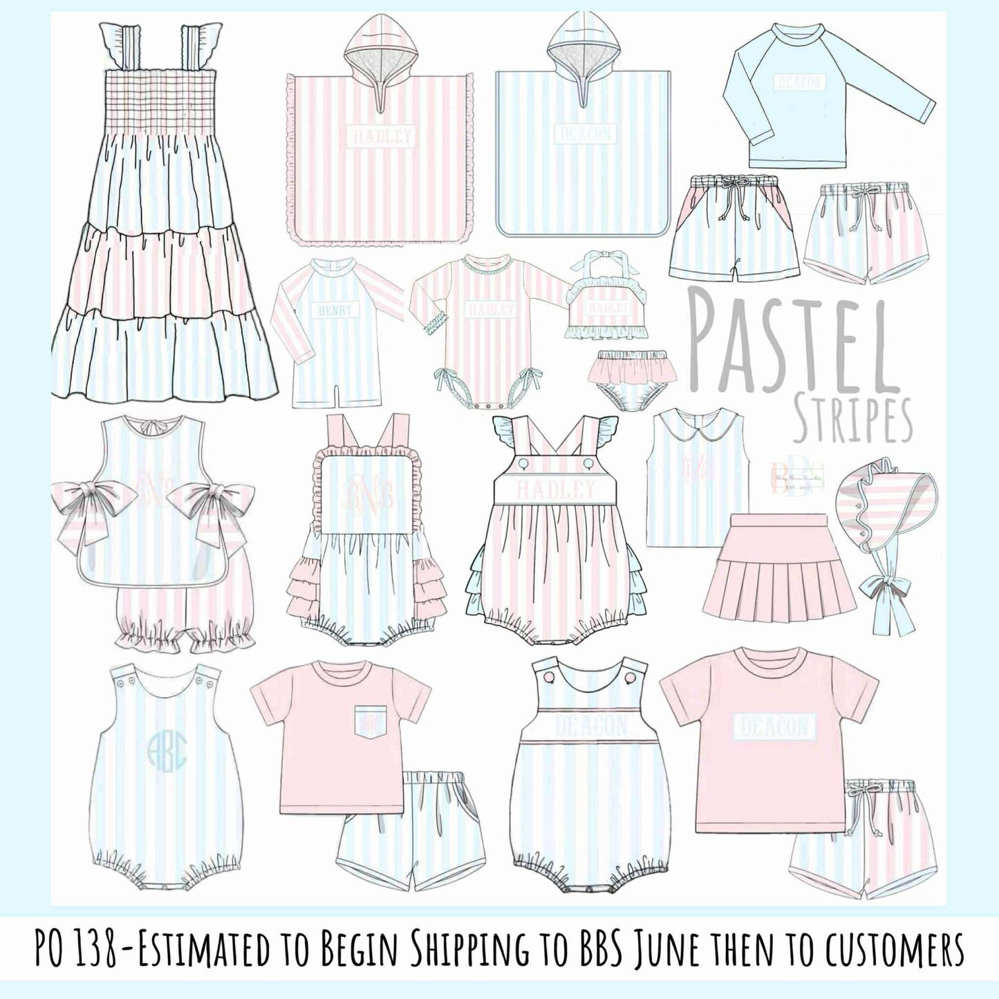 Pre Order 138: Pastel Stripe- Girls Name Smock 2pc Swim