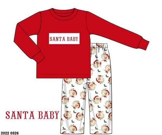 *CHRISTMAS RTS: Vintage Santa Name Smocks- Boys Knit Pant Set