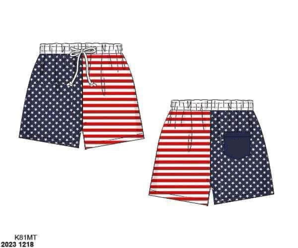 RTS: Stars & Stripes Swim- Dad Star Woven Angled Swim Shorts