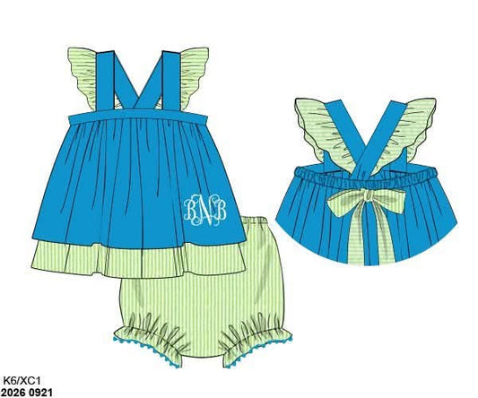 Pre Order 150: Tiki Teal & Lime- Girls Bloomer Set