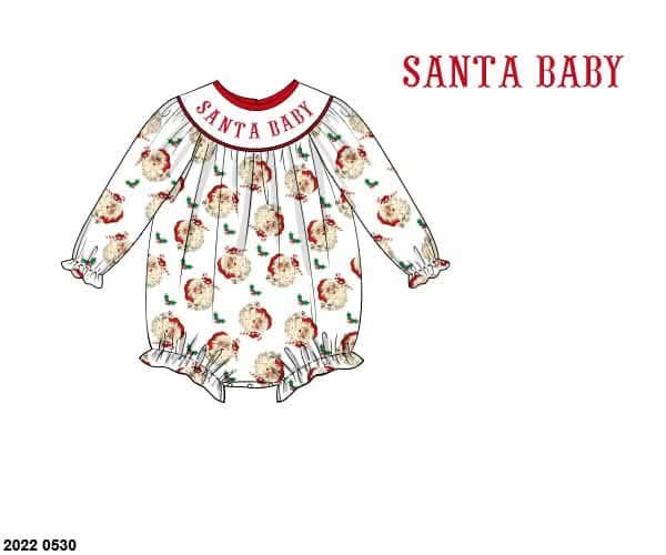 *CHRISTMAS RTS: Vintage Santa Name Smocks- Girls Knit Bubble