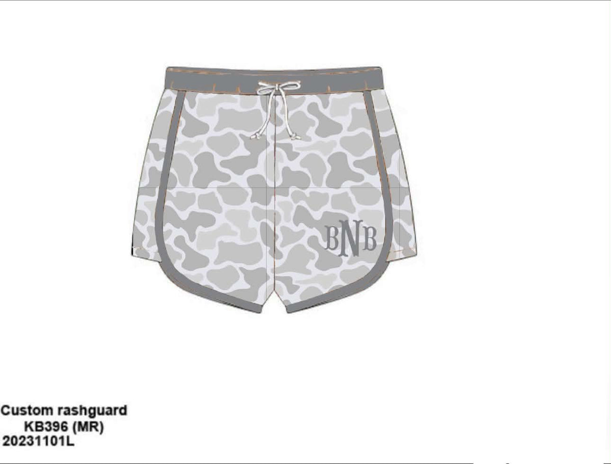 Camo Craze Flash Presale: Swim- Dad/Mini Woven Gray Shorties
