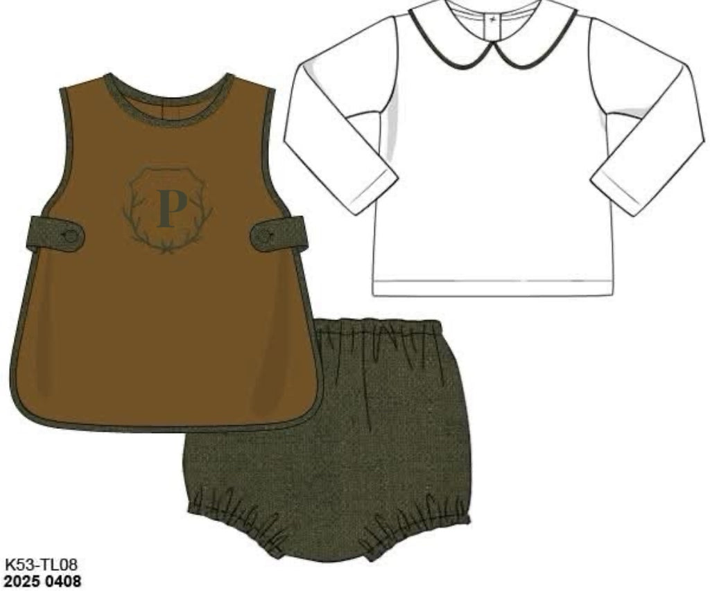 RTS: Hayes Floral- Boys 3pc Linen Apron Diaper Set "P"