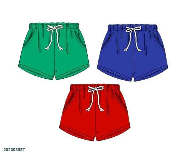 Pre Order 136: 3pc Bottom Packs- Boys Green, Red, and Royal Blue Shortie Shorts