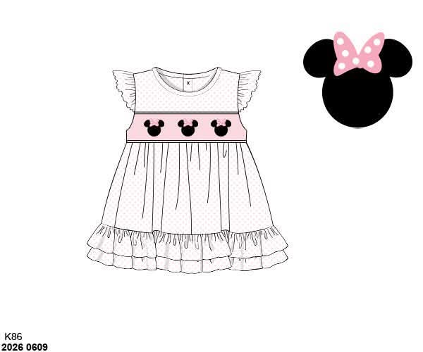 Pre Order 146: Characters- Girls Pink Bow Mouse Smocked Knit Shirt