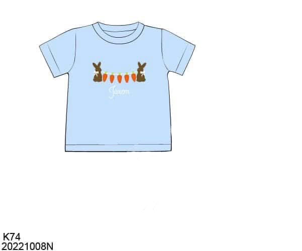 Pre Order 148: Easter Shirt Only- Boys Rabbit Banner Embroidered Knit Shirt