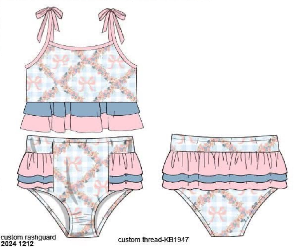 RTS: Bradford Bows- Girls 2pc Ruffle Rash Guard Swim