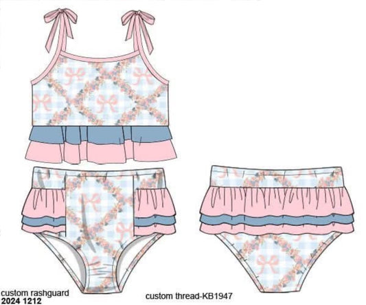 RTS: Bradford Bows- Girls 2pc Ruffle Rash Guard Swim
