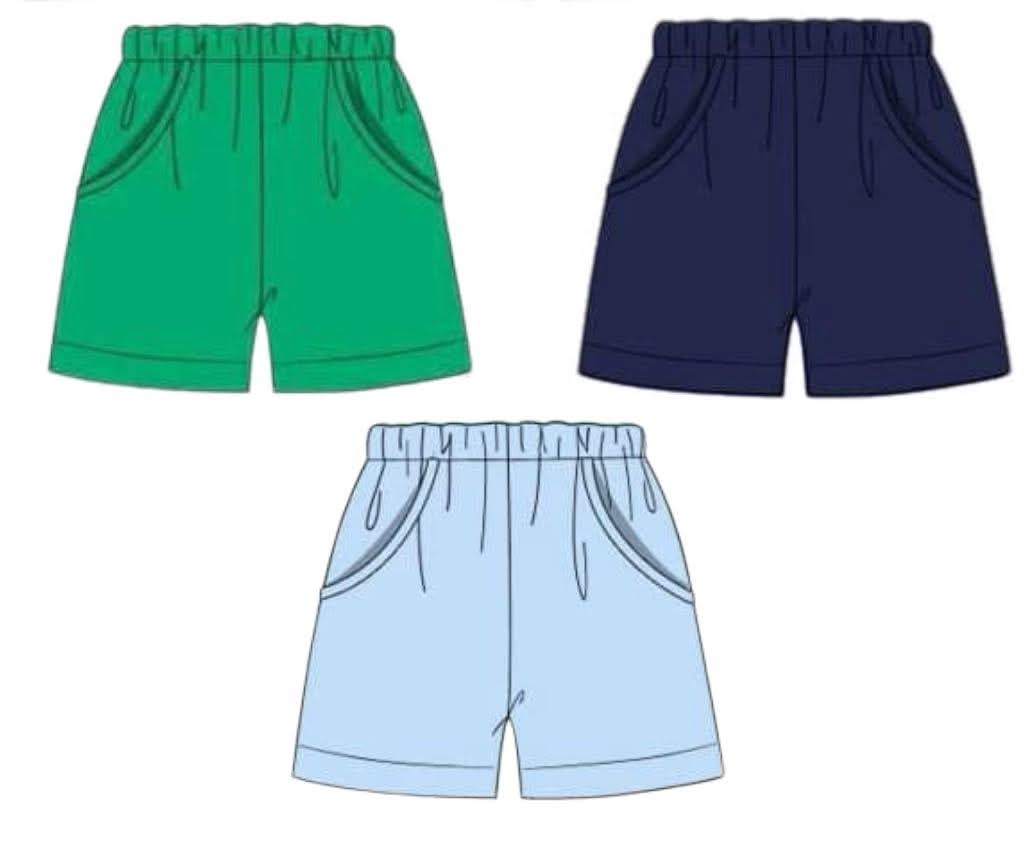Pre Order 149: Boys Knit Bottoms- 3pc Traditional Short Pack (Green, Navy, Blue)