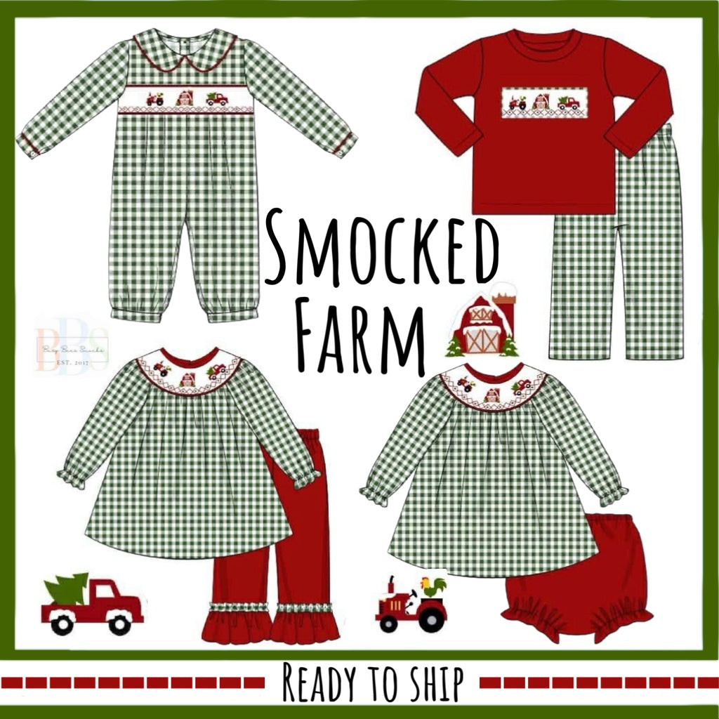 *CHRISTMAS RTS: Rerun Smocked Farm- Boys Knit Pant Set
