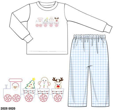 RTS: Candy Cane Caboose- Boys Knit Pant Set