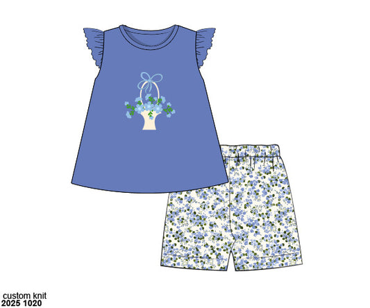 Pre Order 137: Petals and Pinstripes- Girls Knit Biker Short Set