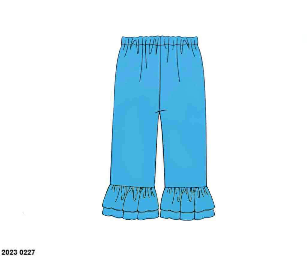 Pre Order 132: Girls Knit Bottoms- Aqua Ruffle Pants